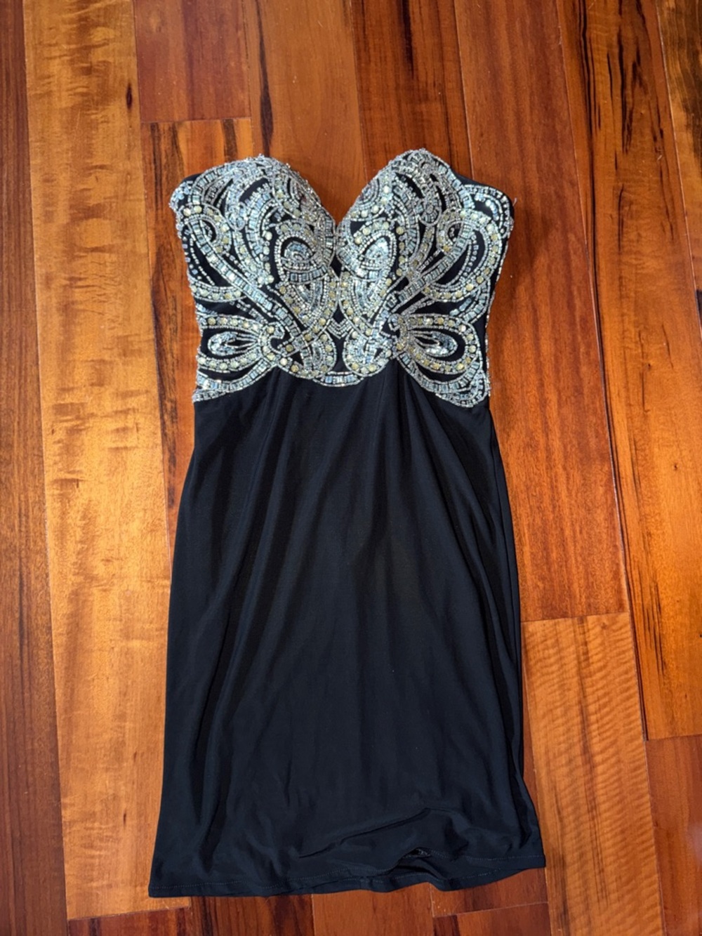 Black Strapless Dress with Silver Beaded Bodice
